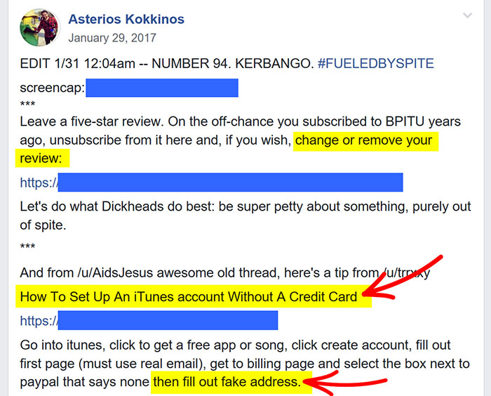 Fake iTunes reviews