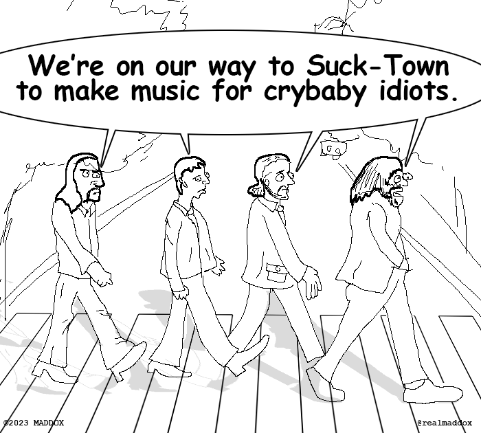 Beatles walking down Abbey road to Sucktown